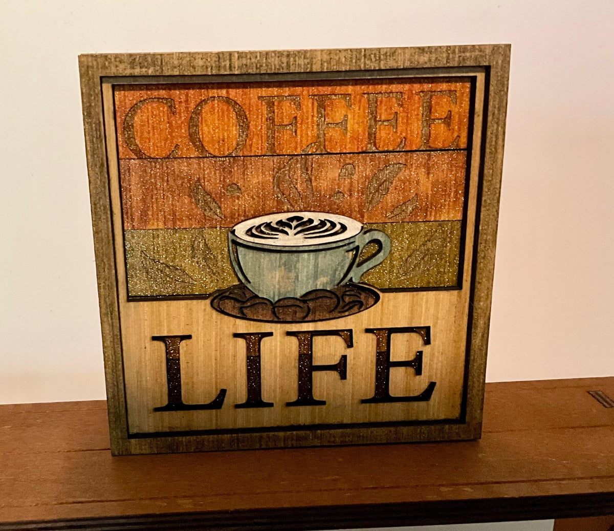 Wooden Shelf Sitter Shadowbox Sign, Farm Dog Cat Coffee Beer Themes, Handmade Home Decor