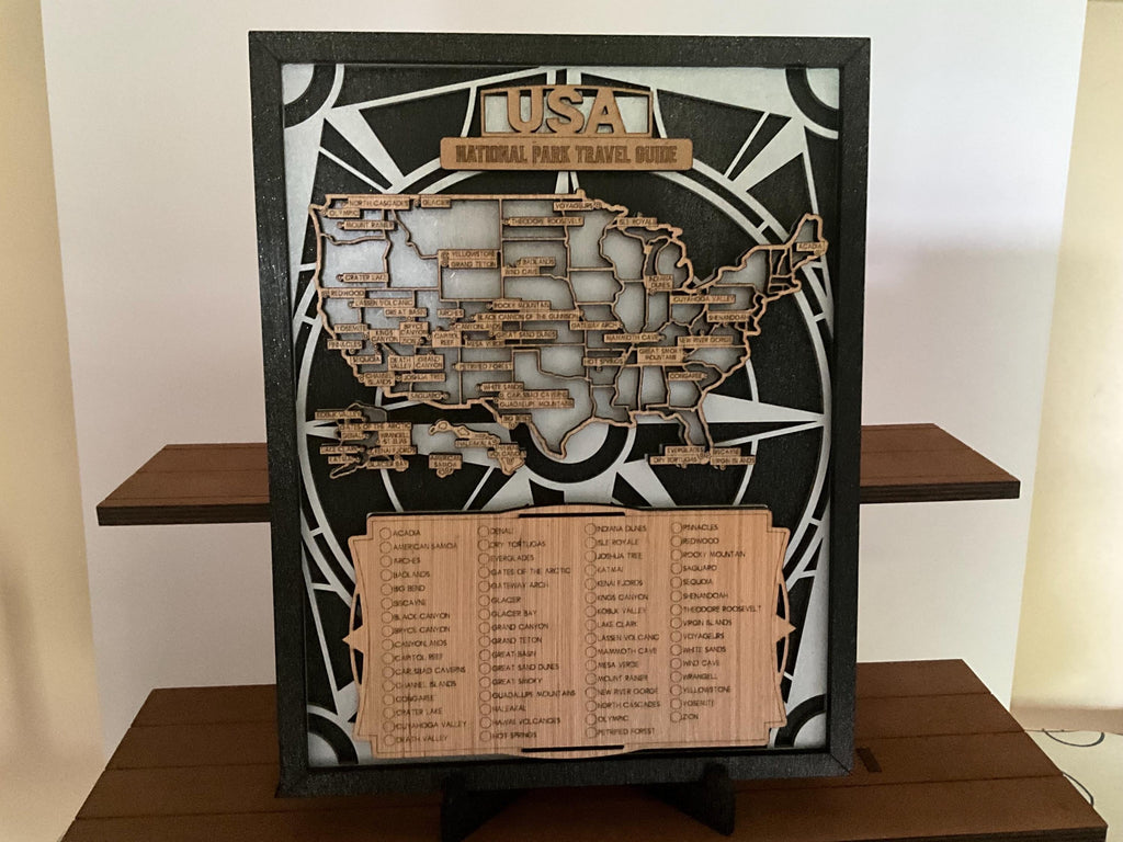 National Parks Map, US 63 Parks Tracker, Adventure Gift for Hikers and Travelers