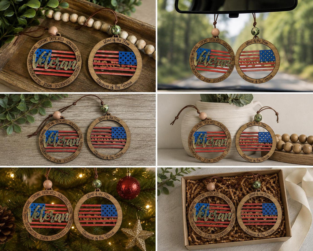 Wooden Patriotic Veteran Ornament, American Flag Keepsake for Day