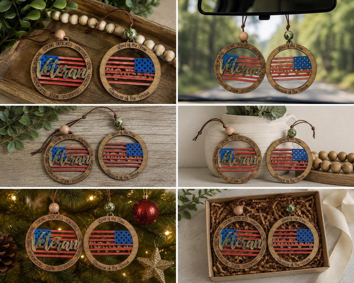 Wooden Patriotic Veteran Ornament, American Flag Keepsake for Day