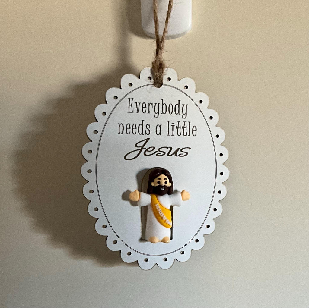 Jesus Ornaments Set of 5, Wooden Christian Christmas Decor, Faith Keepsake Gift for Believers