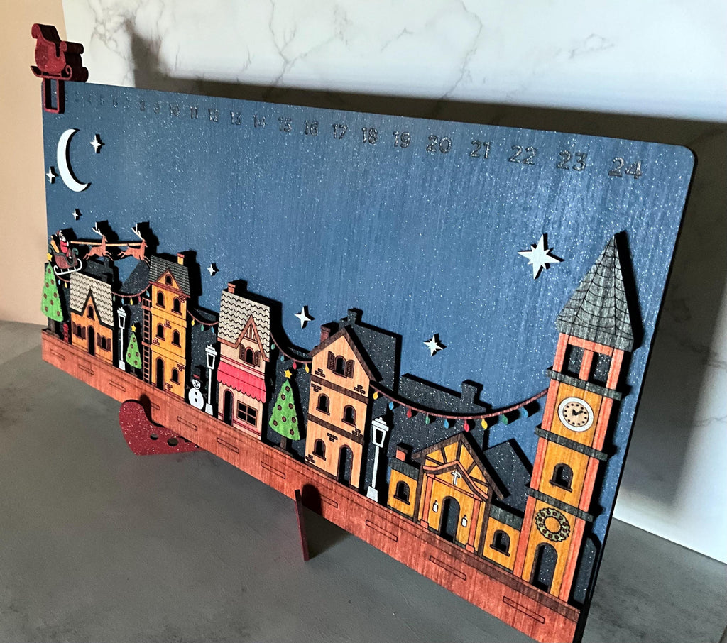 Wooden Christmas Countdown Calendar with Truck and Barn, Rustic Advent Family Tradition