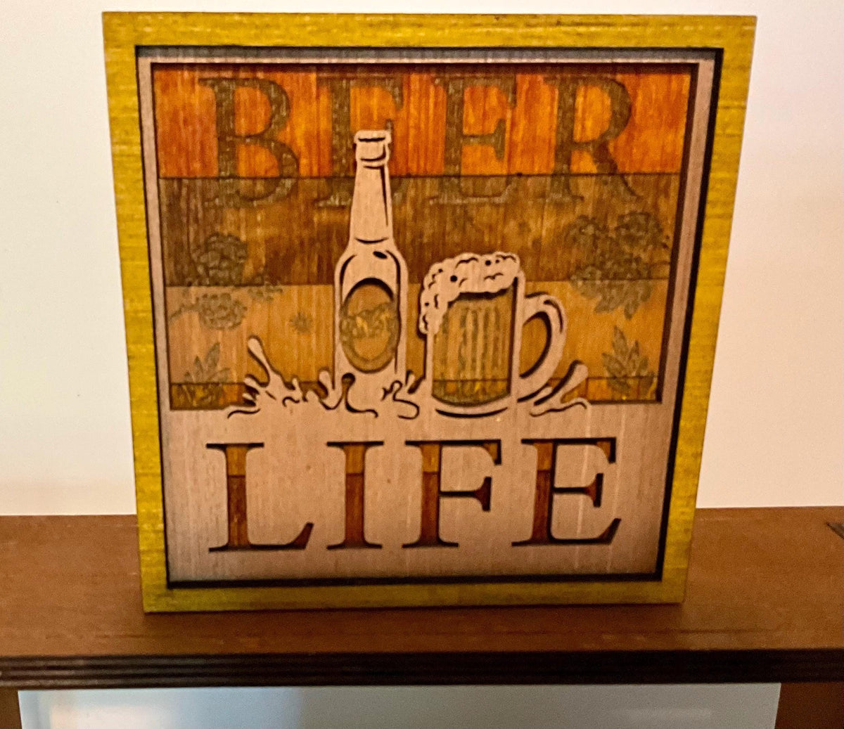 Wooden Shelf Sitter Shadowbox Sign, Farm Dog Cat Coffee Beer Themes, Handmade Home Decor