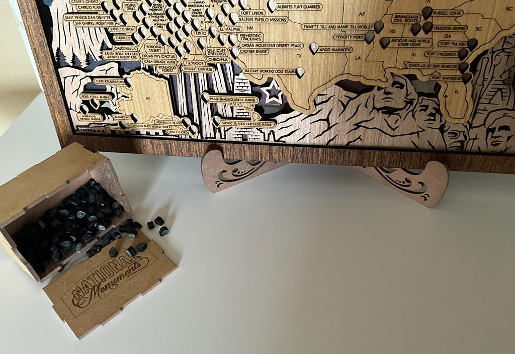 National Monuments Wooden Tracker Map, USA Travel Adventure Keepsake with Storage Box