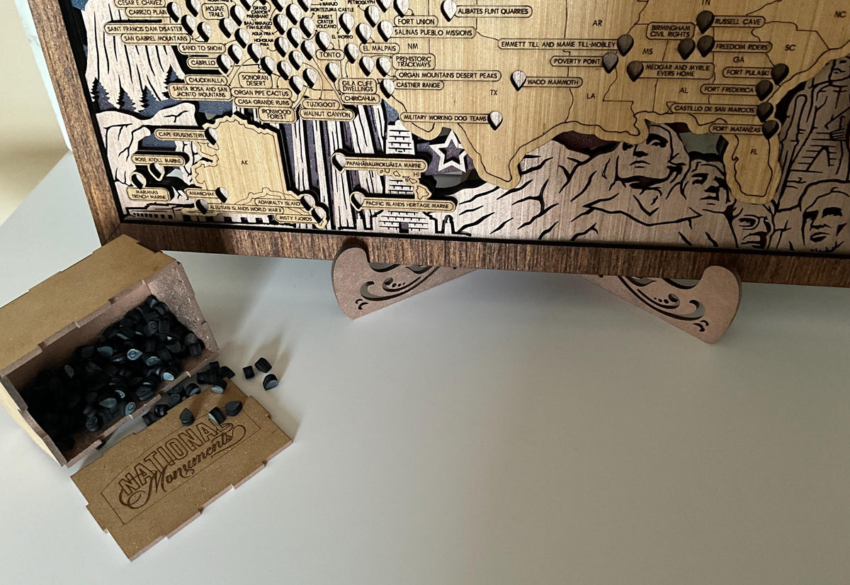 National Monuments Wooden Tracker Map, USA Travel Adventure Keepsake with Storage Box