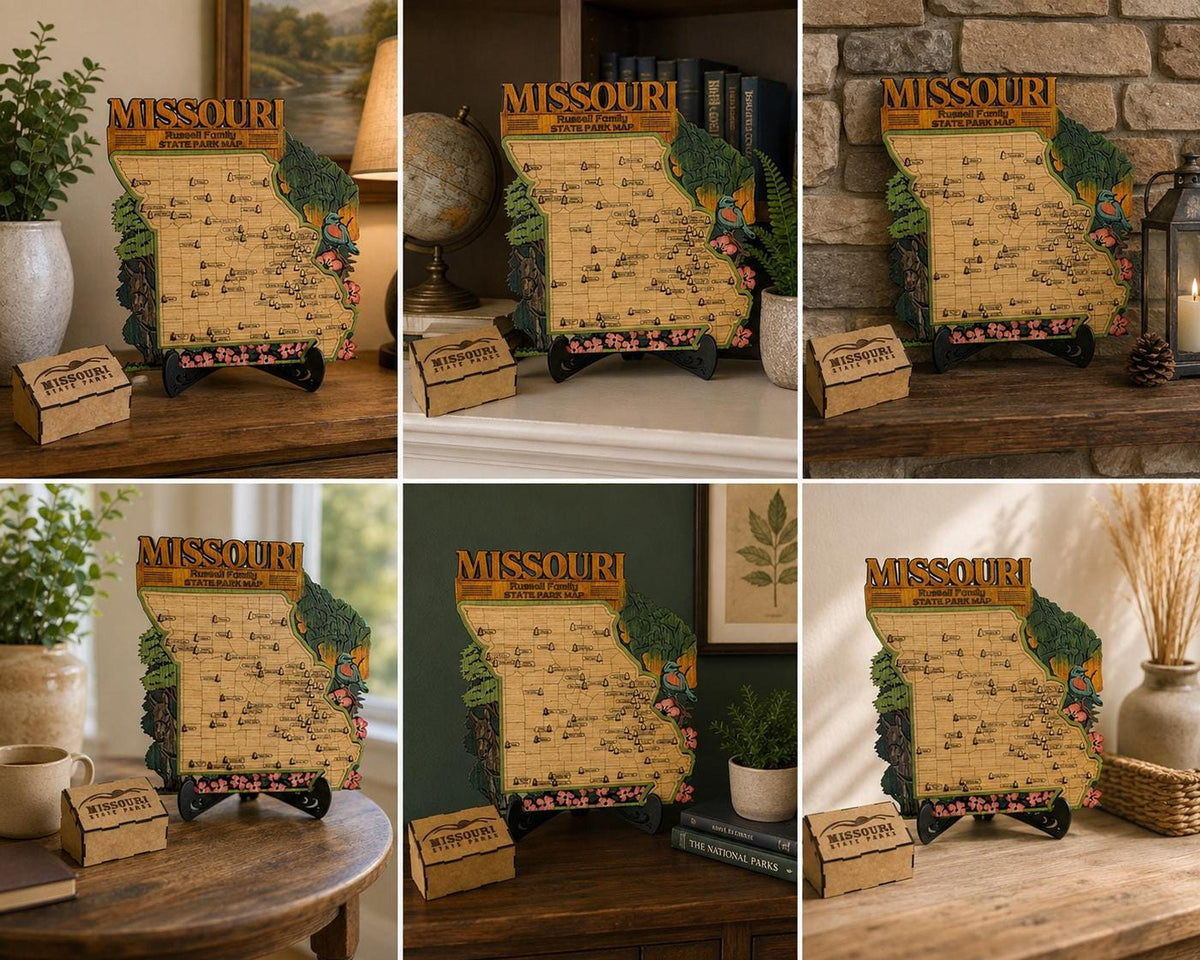Missouri Travel Map, Wooden State Parks Tracker for Adventurers