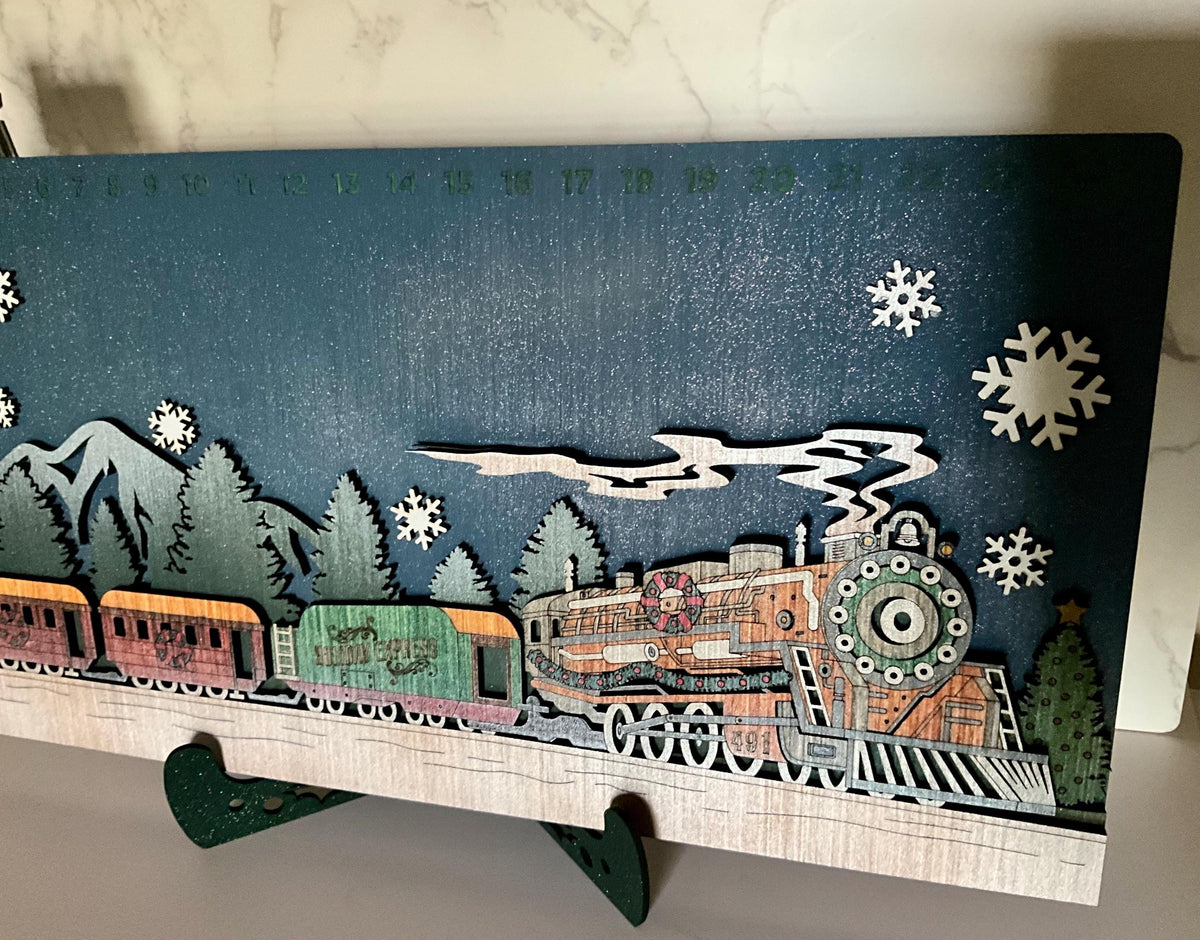 Wooden Christmas Countdown Calendar with Truck and Barn, Rustic Advent Family Tradition