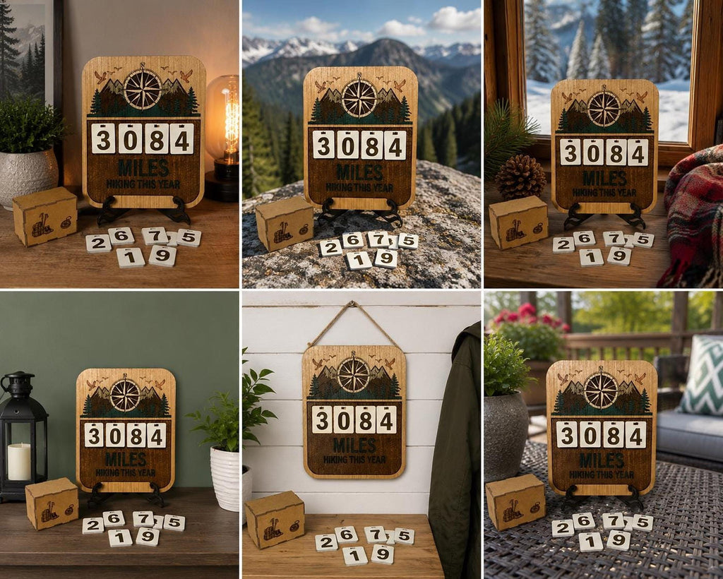 Hiking Mile Tracker Board with Number Tokens and Storage Box