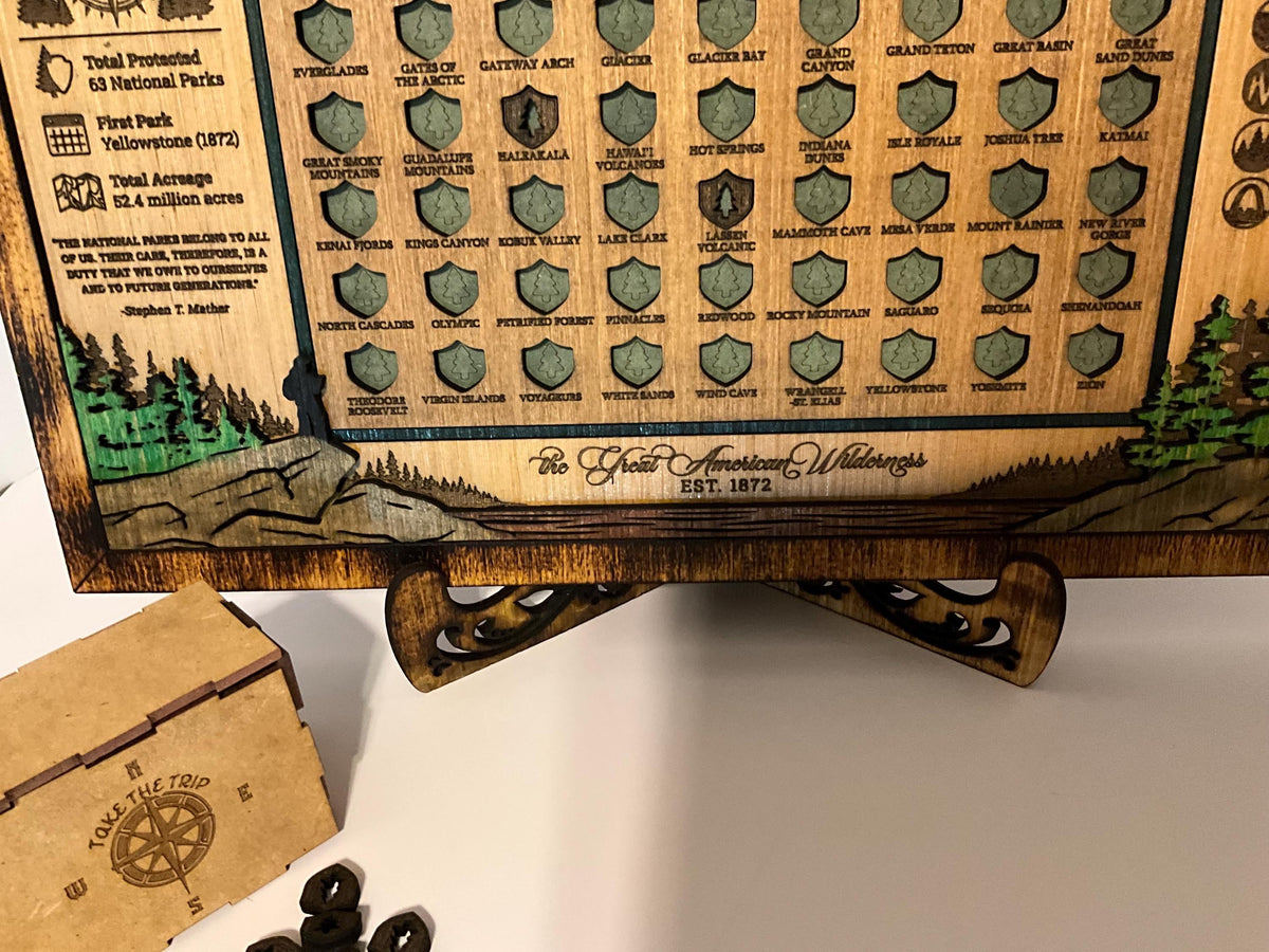 National Parks Icon Map Tracker, Educational Wooden USA Parks Display for Family Adventures