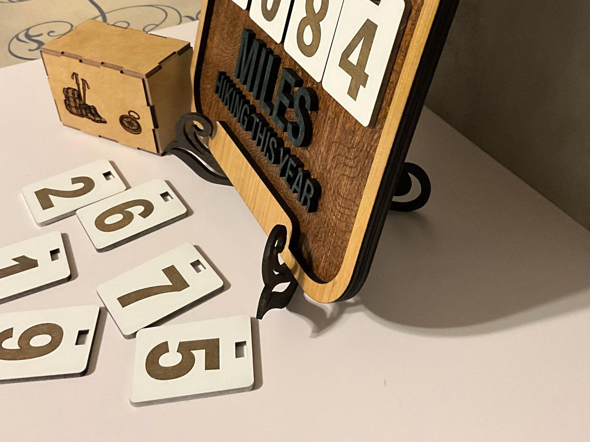 Hiking Mile Tracker Board with Number Tokens and Storage Box